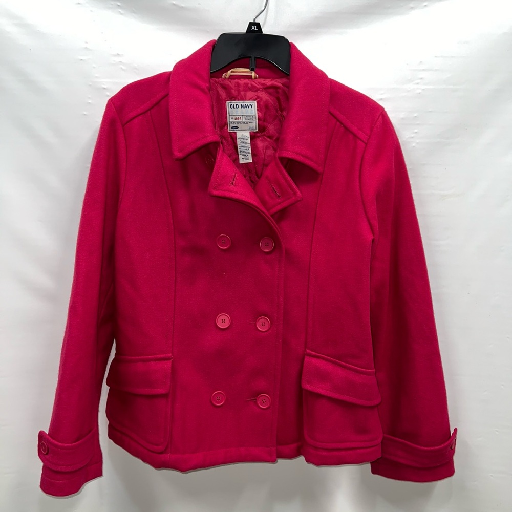 Old Navy Jacket Womens Large Pink Wool Blend Double Breasted Long Sleeve Quilted